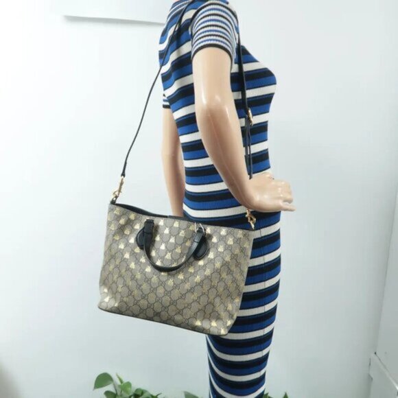 GUCCI Brown Bee Canvas Satchel 600-031425 - Picture 12 of 12